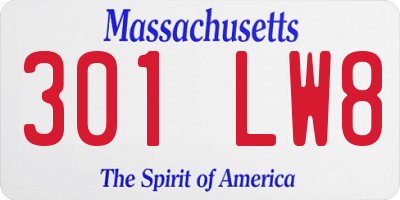 MA license plate 301LW8