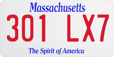 MA license plate 301LX7