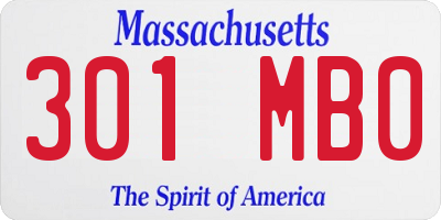 MA license plate 301MB0