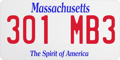 MA license plate 301MB3