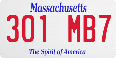 MA license plate 301MB7