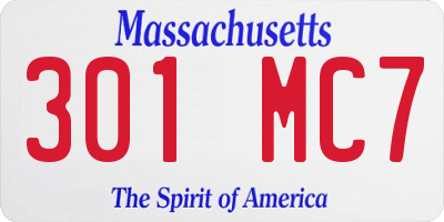 MA license plate 301MC7