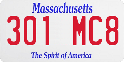 MA license plate 301MC8