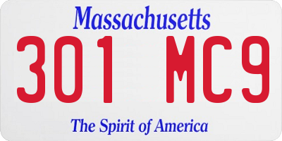 MA license plate 301MC9