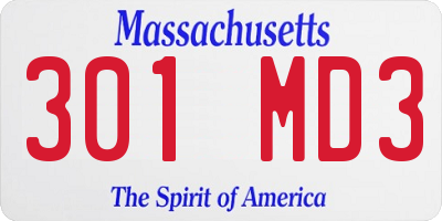 MA license plate 301MD3