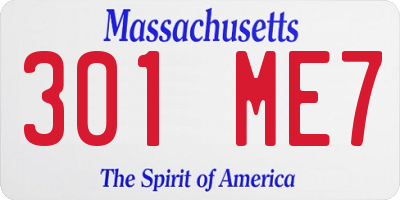 MA license plate 301ME7