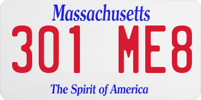MA license plate 301ME8