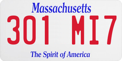MA license plate 301MI7