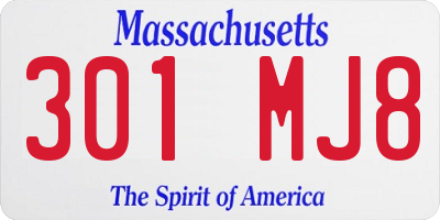 MA license plate 301MJ8