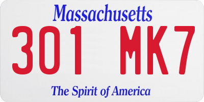 MA license plate 301MK7
