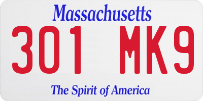 MA license plate 301MK9