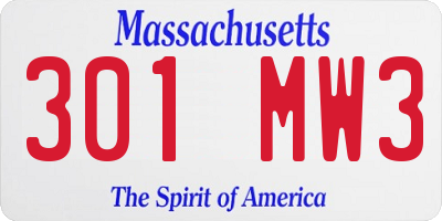 MA license plate 301MW3