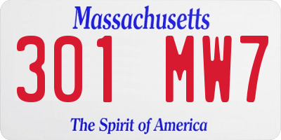 MA license plate 301MW7