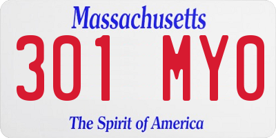 MA license plate 301MY0