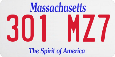 MA license plate 301MZ7