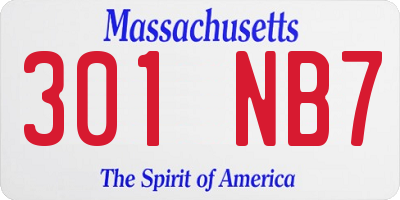 MA license plate 301NB7