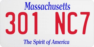 MA license plate 301NC7