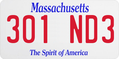 MA license plate 301ND3