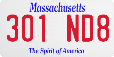 MA license plate 301ND8