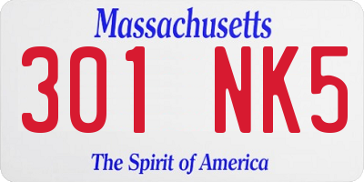 MA license plate 301NK5