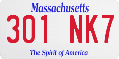 MA license plate 301NK7