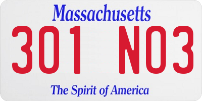 MA license plate 301NO3