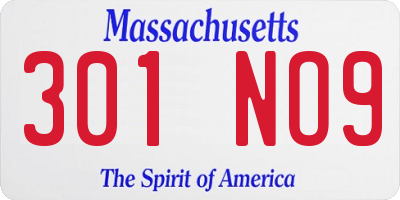 MA license plate 301NO9