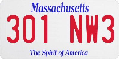 MA license plate 301NW3