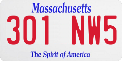MA license plate 301NW5
