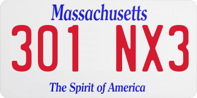MA license plate 301NX3