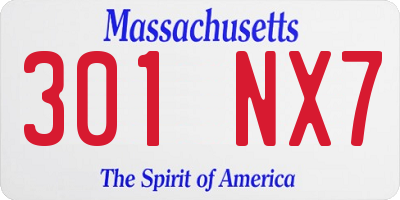 MA license plate 301NX7