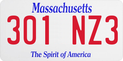 MA license plate 301NZ3