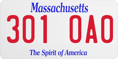 MA license plate 301OA0