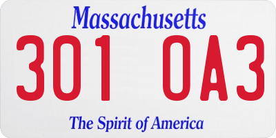 MA license plate 301OA3