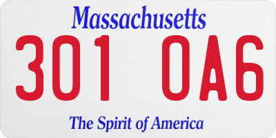 MA license plate 301OA6