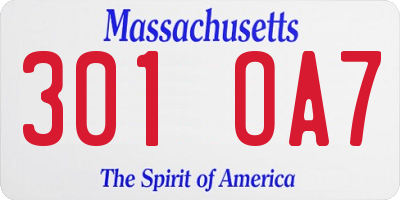 MA license plate 301OA7