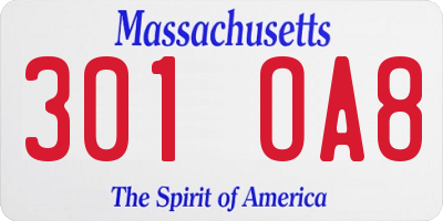 MA license plate 301OA8