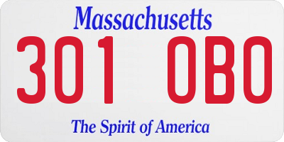 MA license plate 301OB0