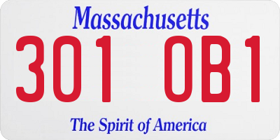 MA license plate 301OB1