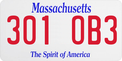 MA license plate 301OB3