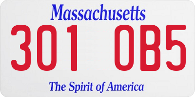 MA license plate 301OB5