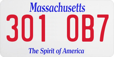 MA license plate 301OB7