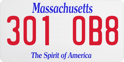 MA license plate 301OB8