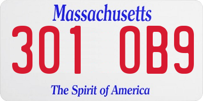 MA license plate 301OB9