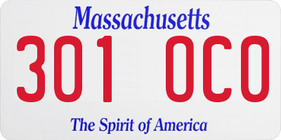 MA license plate 301OC0