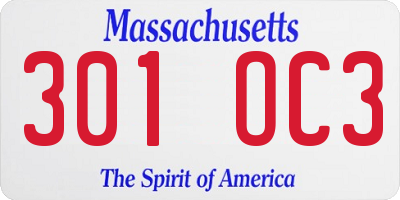 MA license plate 301OC3