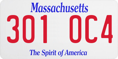 MA license plate 301OC4