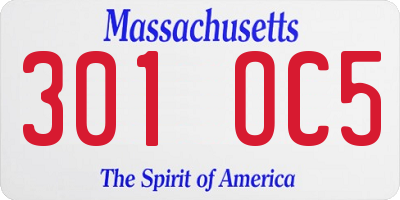 MA license plate 301OC5