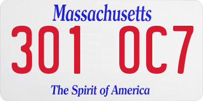 MA license plate 301OC7