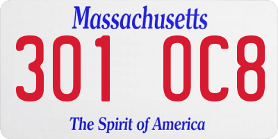 MA license plate 301OC8